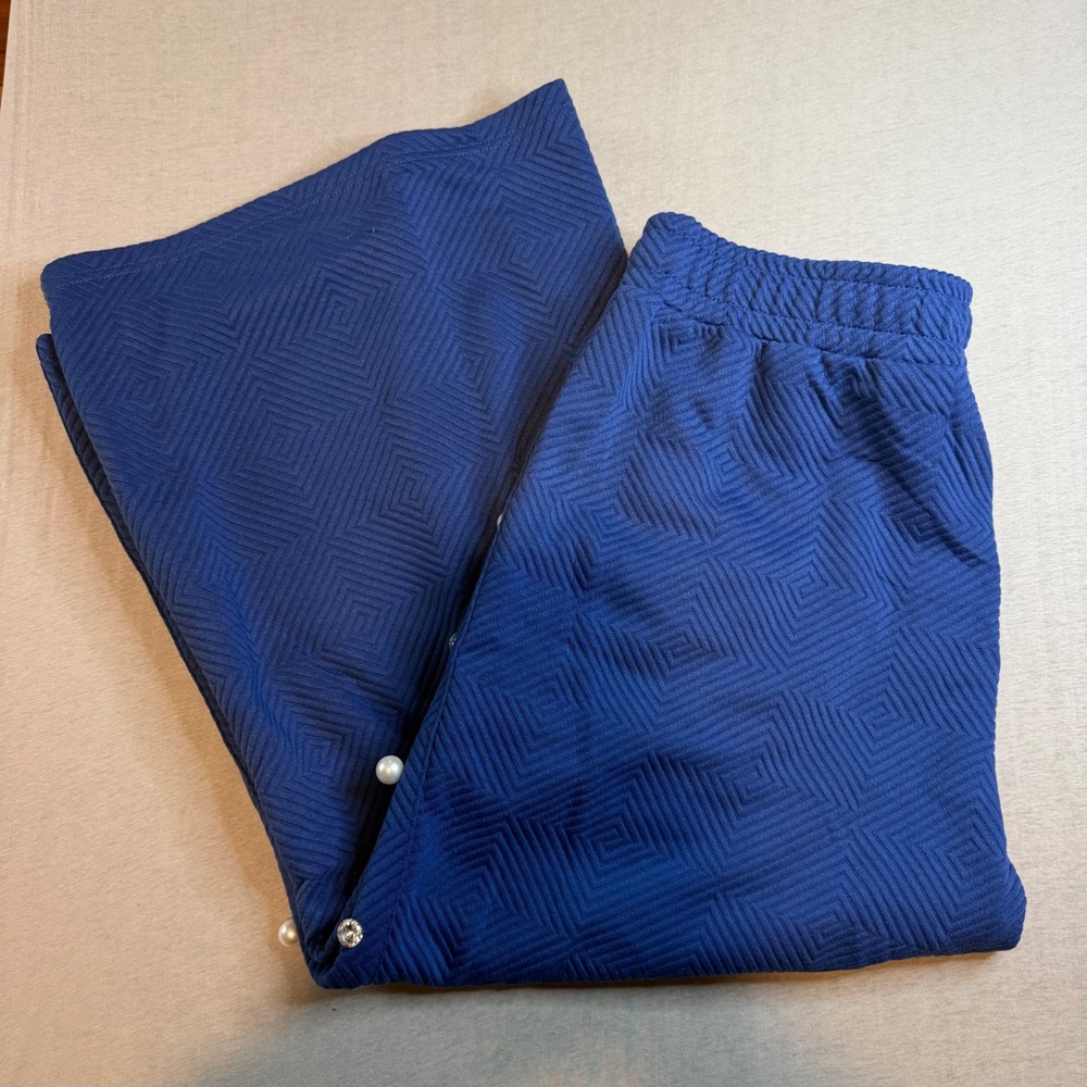 Simply Southern Deep Sea Blue‎ Quilted Pants Pearl Rhinestone Button XXL NWT